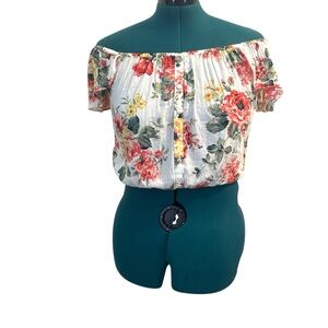 Abercrombie & Fitch White Floral Crop Blouse - Size L - NWT